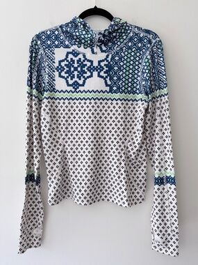 Free People Movement Base Layer Digital 'Fairisle' Print Hooded Thumb Holes Warm